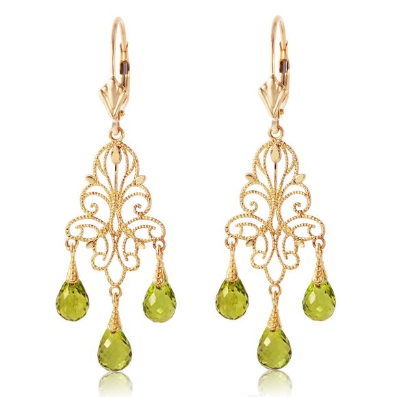14K GOLD CHANDELIERS EARRING WITH NATURAL PERIDOTS - Picture 1 of 4